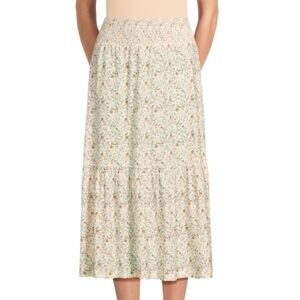 NATION LTD Yasmine Meadow Tan Floral Midi A Line Boho Skirt XXL
